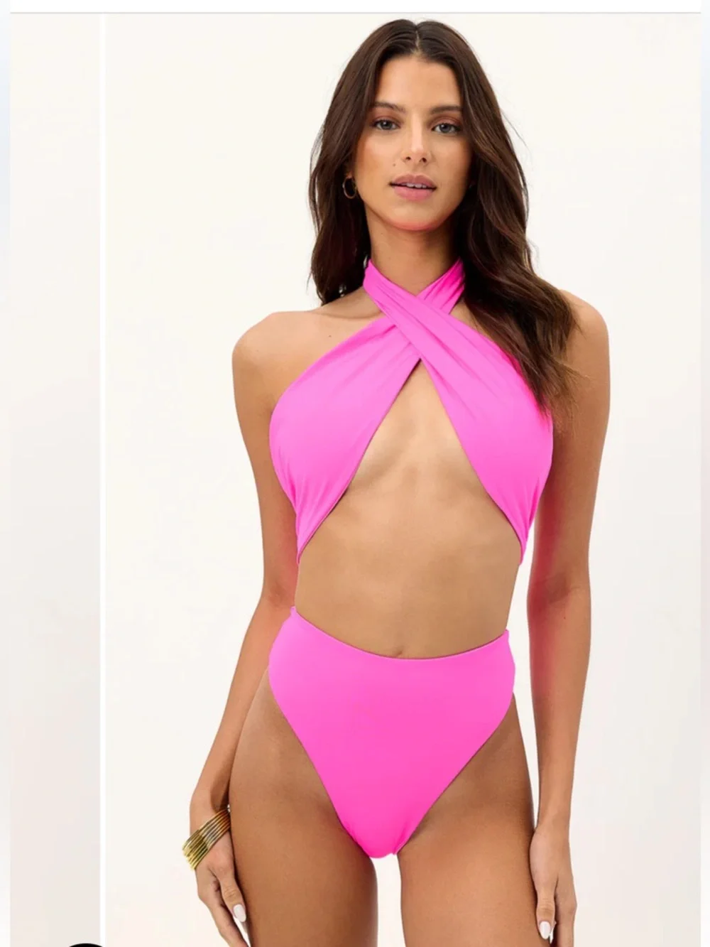 Frankies Bikinis Dorothy Halter One-Piece Swimsuit Hot‎ Pink Size Large